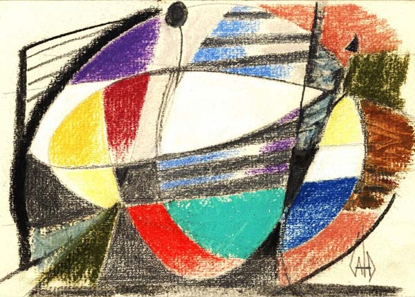 Étude, 1996 — crayons de couleur sur papier, Pierre Calogero