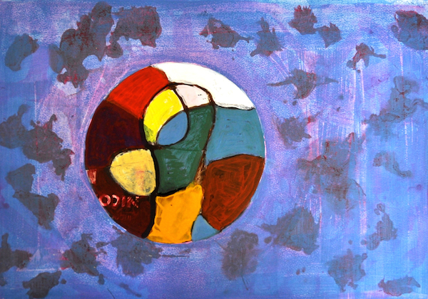 Planètes, 2010 — acrylique et collage sur papier, Pierre Calogero